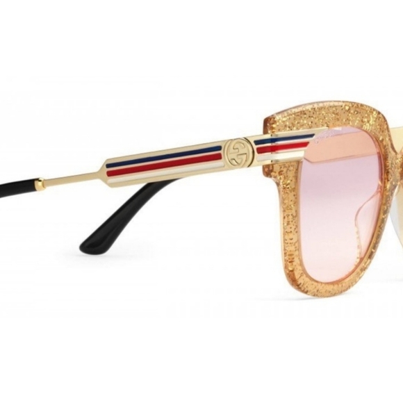 Gucci Women's Sunglasses Gold Glitter Web Stripe Square GG0281SA 004 50-23-146 - Picture 4 of 15